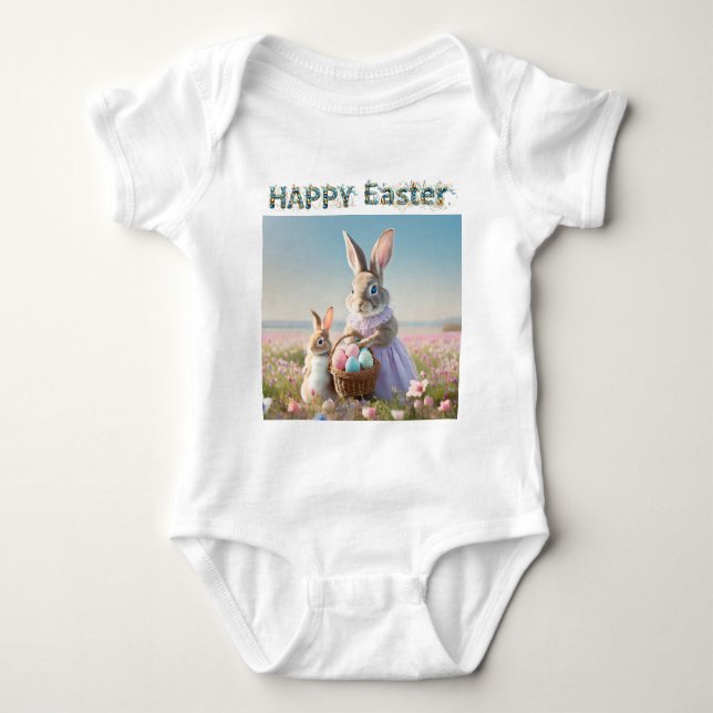 Body Para Bebé Conejo de Pascua con huevos de Pascua Feliz Pascua (Anverso)