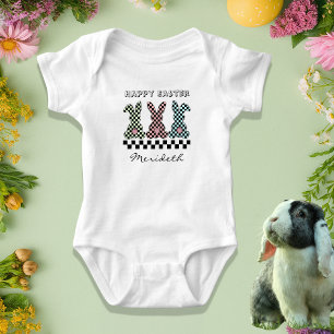 Body Para Bebé Conejo de Pascua Cuadro Rosa Verde Azul Monograma