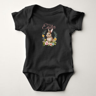 Body Para Bebé Conejo Floral Corona de Acuarela Pascua