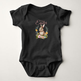 Body Para Bebé Conejo Floral Corona de Acuarela Pascua