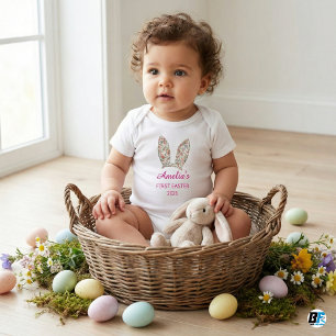 Body Para Bebé Conejo Floral Personalizado Orejas de Pascua Prime