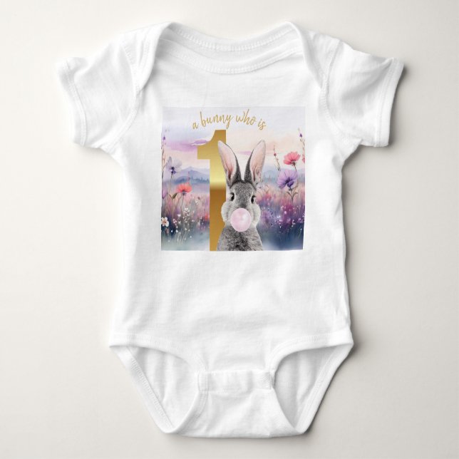 Body Para Bebé Conejo primer cumpleaños chispa rosa (Anverso)