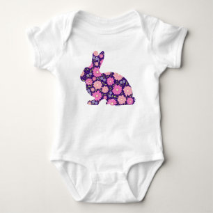 Body Para Bebé Conejo retro rosa y flores