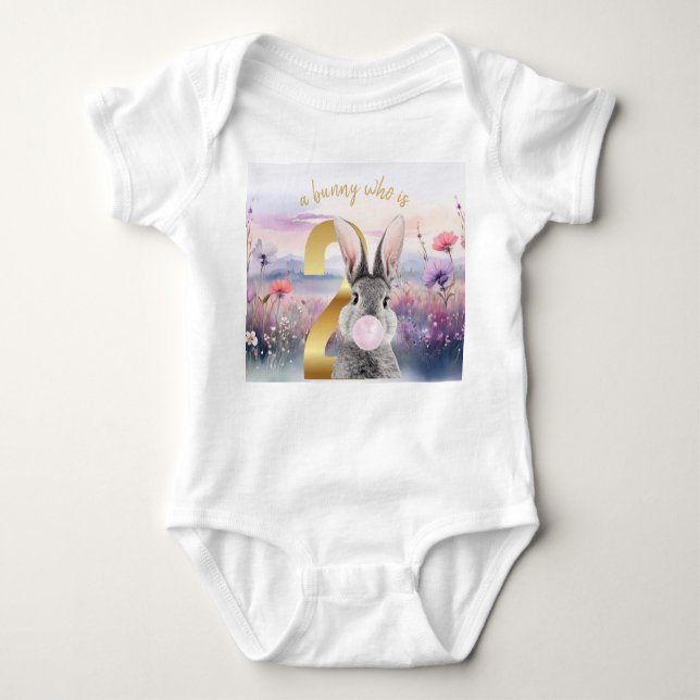 Body Para Bebé Conejo Segundo cumpleaños, chicle rosado (Anverso)