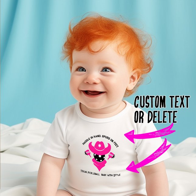 Body Para Bebé Confrontación de Pickleball del Sheriff Rosa (Pink Sheriff's Pickleball baby body suit with customizable text.  Cute. Lovely as gift)
