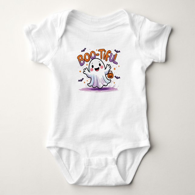 Body Para Bebé Conjunto de Halloween de fantasma bebé Boo-tiful (Anverso)