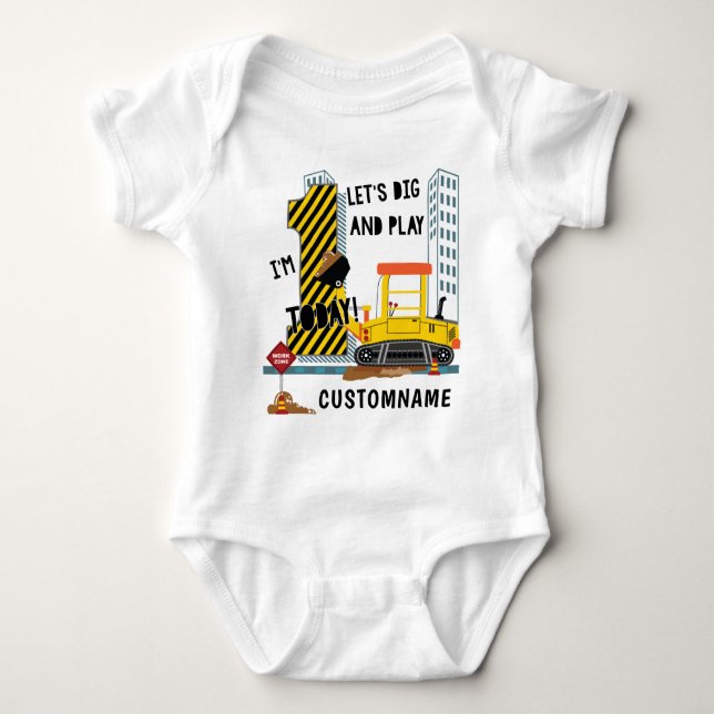 Body Para Bebé Construcción en el primer cumpleaños vamos a cavar (Anverso)