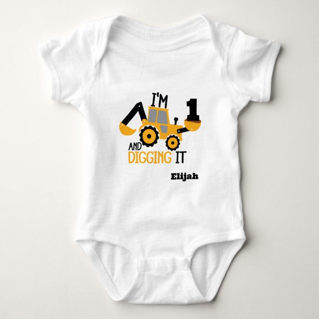 Body Para Bebé Construcción Feliz cumpleaños cavar It Age Name (Anverso)
