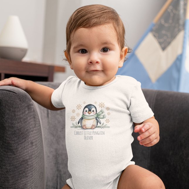 Body Para Bebé Coolest Little Winter Penguin Personalized (Subido por el creador)