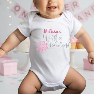 Body Para Bebé Copo de nieve rosa Onederland de invierno