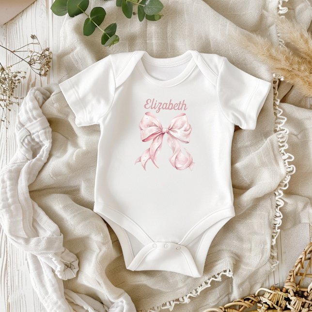 Body Para Bebé Coquette rosa Bow & Pearls (Subido por el creador)