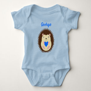 Body Para Bebé Corazón Azul Niño Erizo Personalizado Nombre