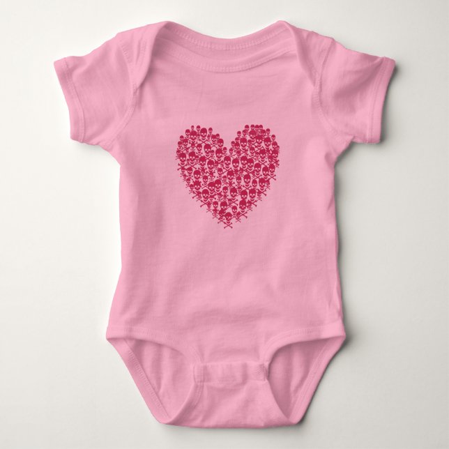 Body Para Bebé Corazón de cráneo rosado (Anverso)