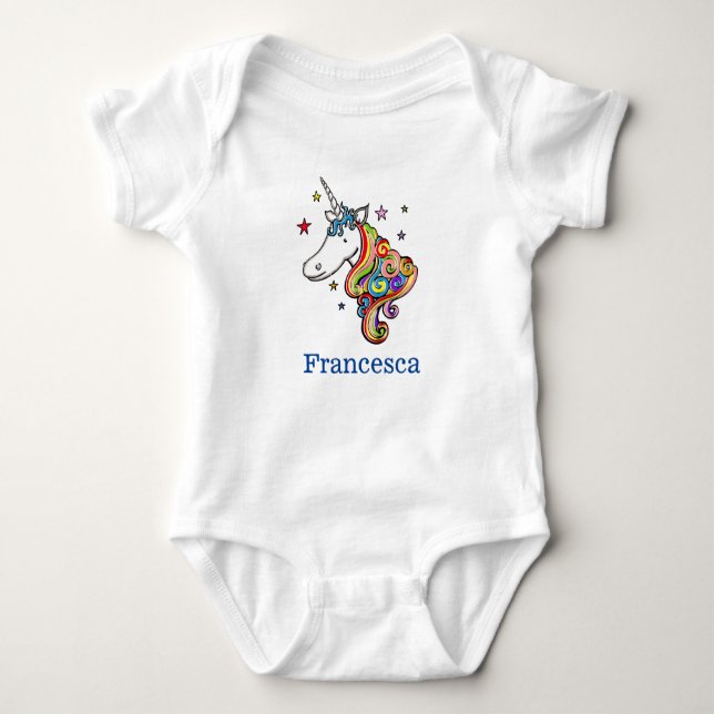 Body Para Bebé Corazón de unicornio arcoiris personalizado (Anverso)