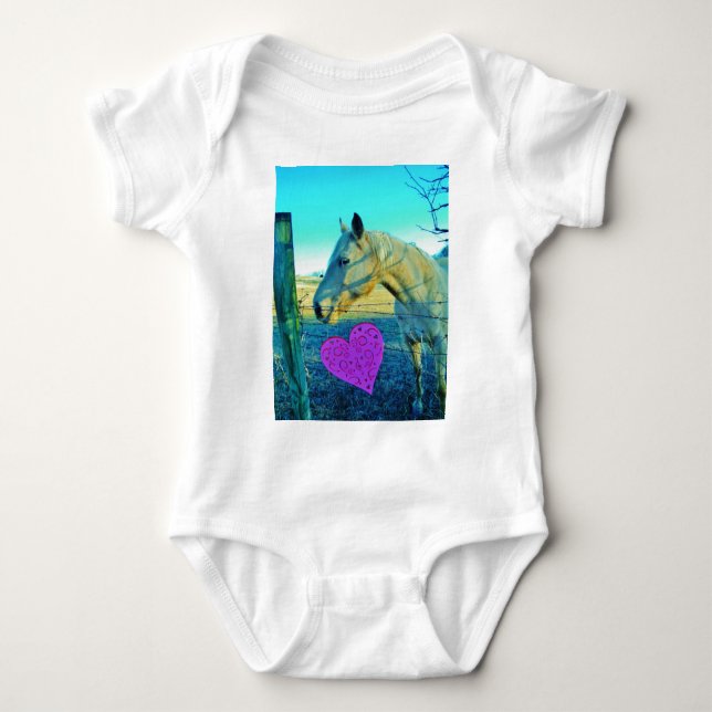 Body Para Bebé Corazón rosa y caballo amarillo (Anverso)