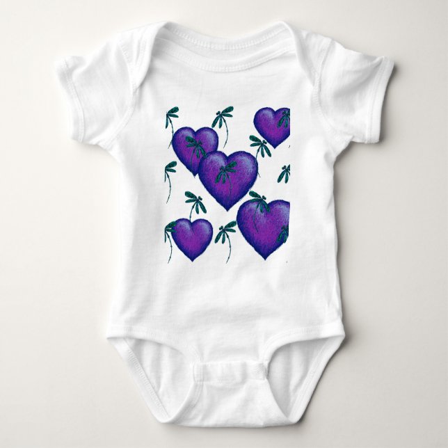 Body Para Bebé Corazones morados y libélulas (Anverso)