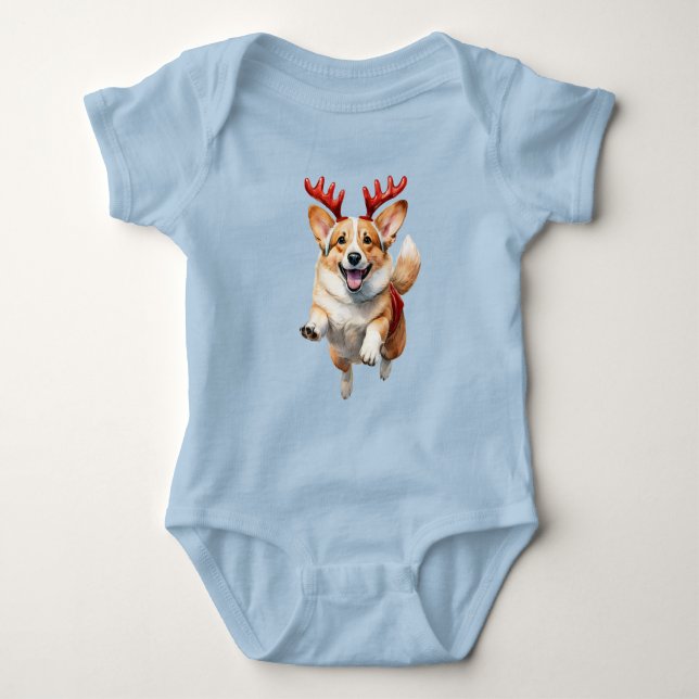 Body Para Bebé Corgi de Navidad con cuernos de reno  (Anverso)