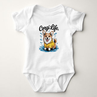 Body Para Bebé Corgi Life – Cute Dog in Raincoat Vintage