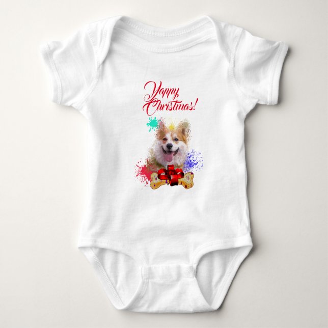 Body Para Bebé Corgi Perro Navideño Monísimo Personalizable Yappy (Anverso)