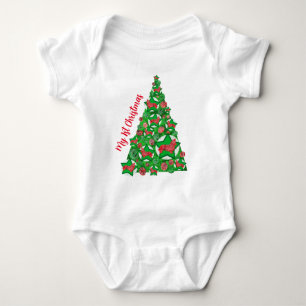 Body Para Bebé Corgi Welsh Perro Silhouette Árbol de Navidad Rojo