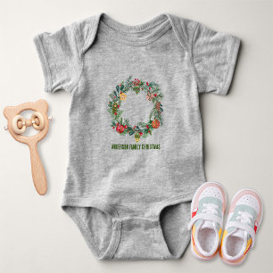 Body Para Bebé Corona de Navidad Retro Vintage con Nombre de Fami