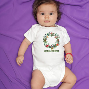 Body Para Bebé Corona de Navidad Retro Vintage con Nombre de Fami