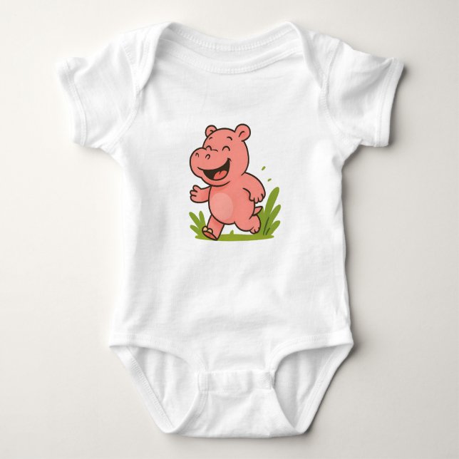Body Para Bebé Corriendo la camiseta de los niños de Hippo (Anverso)