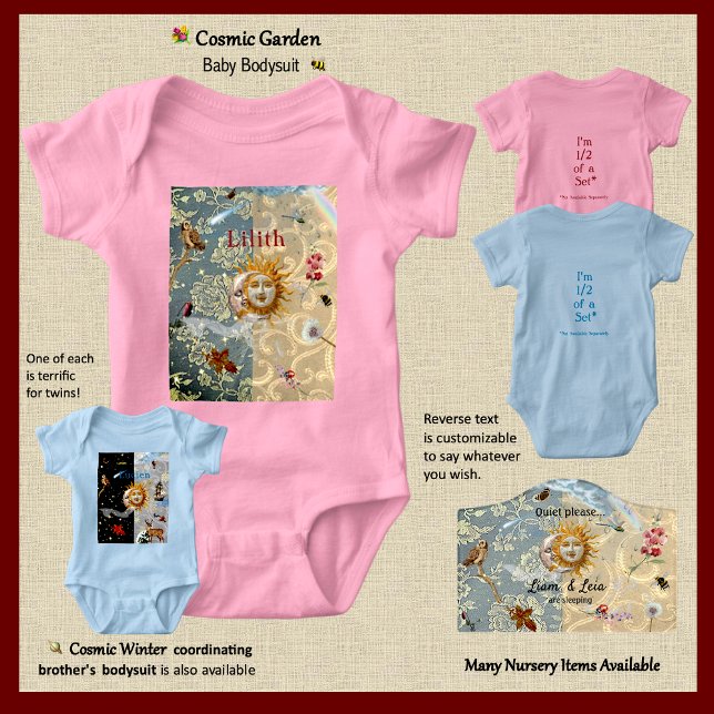 Body Para Bebé  Cosmic Garden Baby Bodysuit (Sweet Brother & Sister 1-piece suits, sold separately, are fully customizable, on both front & back.)