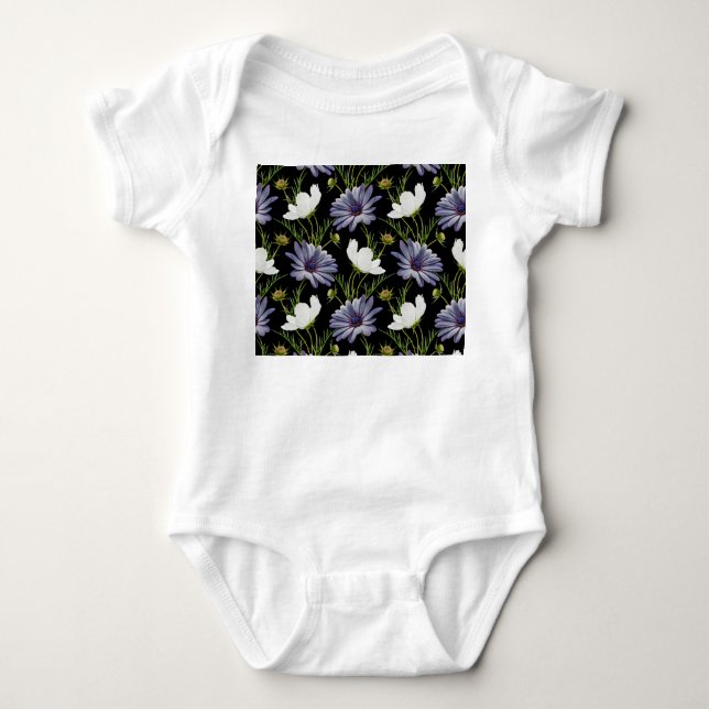 Body Para Bebé Cosmos Daisy Floral Seamless Collage (Anverso)