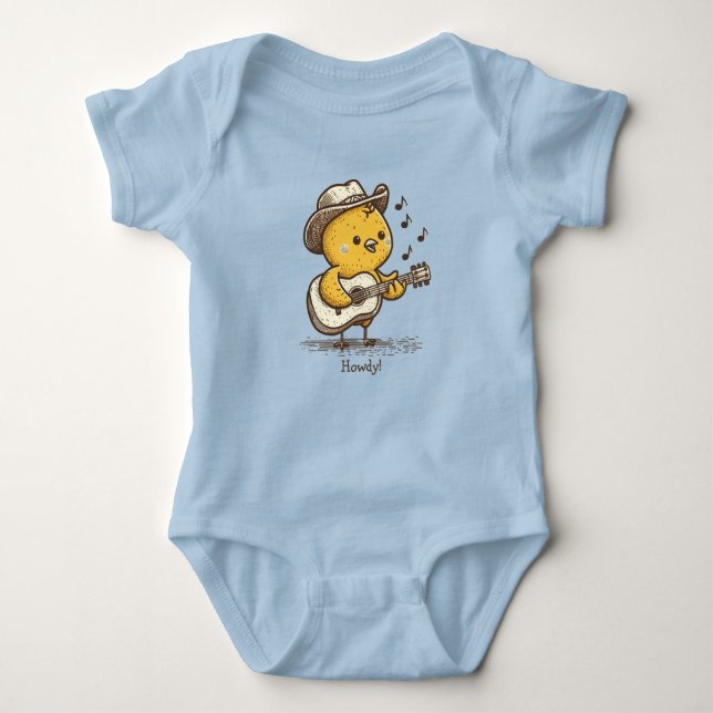 Body Para Bebé Cowboy Cute Baby Chick Tocando Guitarra Personaliz (Anverso)