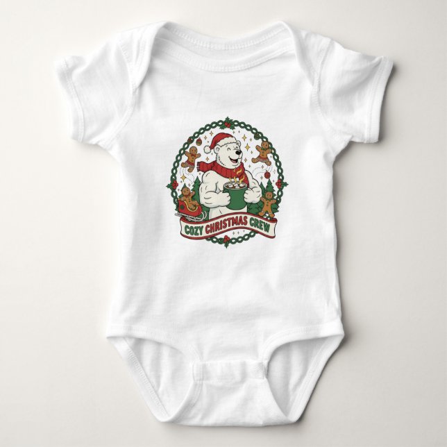 Body Para Bebé Cozy Christmas Crew – Cute Polar Bear & Gingerbrea (Anverso)