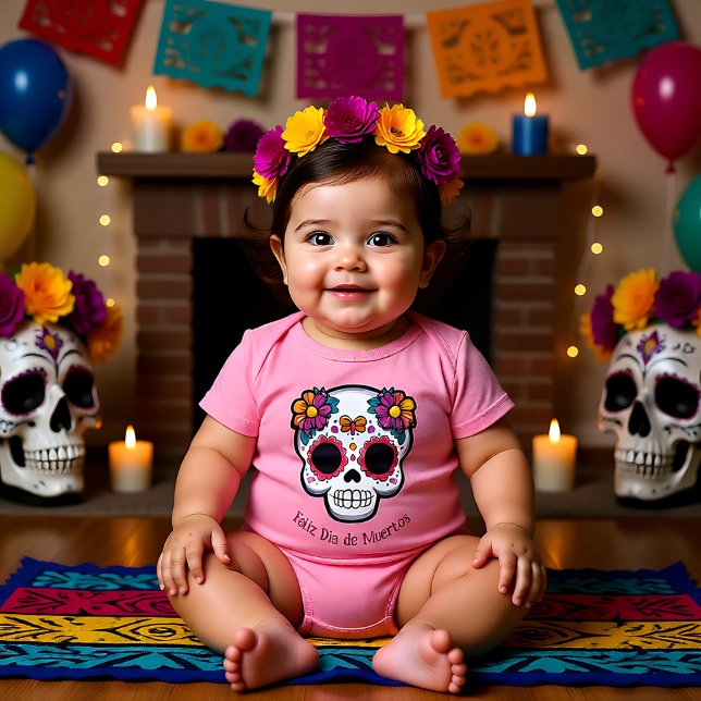 Body Para Bebé 🌹 Cráneo de azúcar con margaritas 🌹 (🌹Baby Sugar Skull with daisies 🌹 Baby Bodysuit)