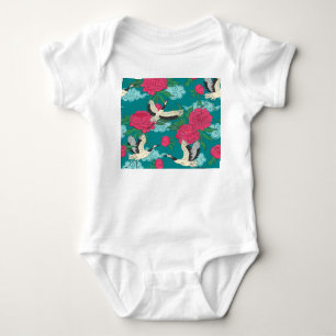 Body Para Bebé Cranes Peonies: Viejos gráficos florales