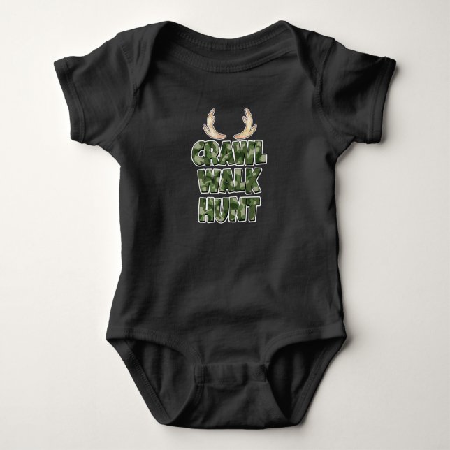 Body Para Bebé Crawl Walk Hunt graciosa camiseta de niño con cuer (Anverso)
