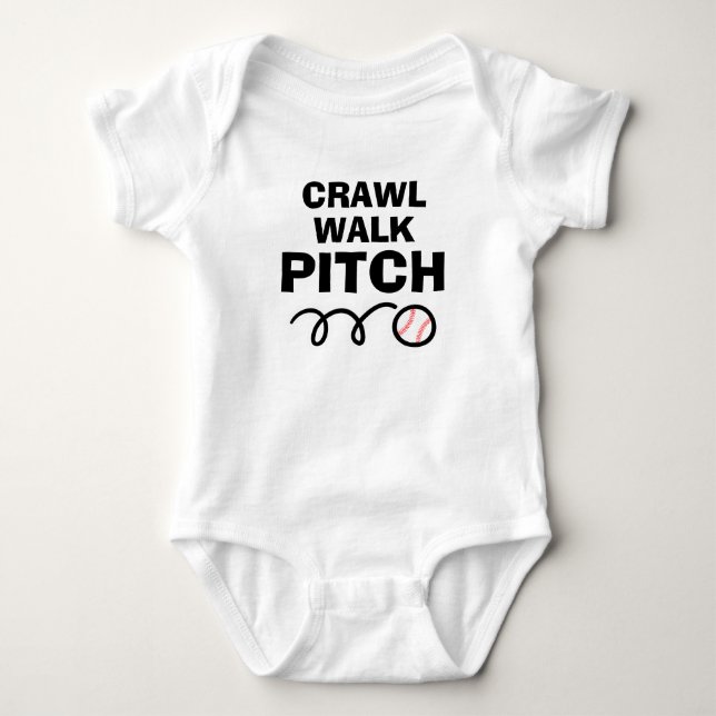 Body Para Bebé CRAWL WALK PITCH divertido traje de béisbol para b (Anverso)