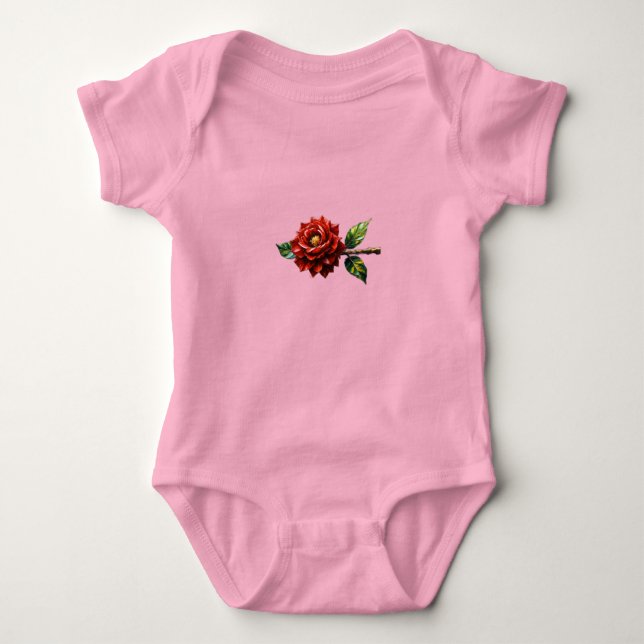 Body Para Bebé Crimson Rose Bloom – Botanical Clipart (Anverso)