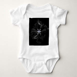 Body Para Bebé Cromo como Pisces Zodiac Rótulo en Hevelio Negro