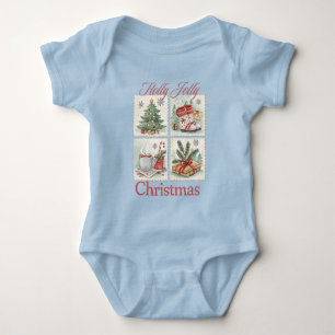 Body Para Bebé Cuadrícula de Sello Postal de Navidad Holly Jolly
