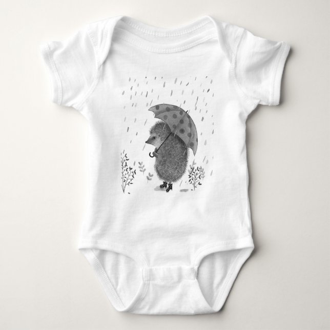 Body Para Bebé Cuidada acuarela Hedgehog Rainy Day Whimsical (Anverso)