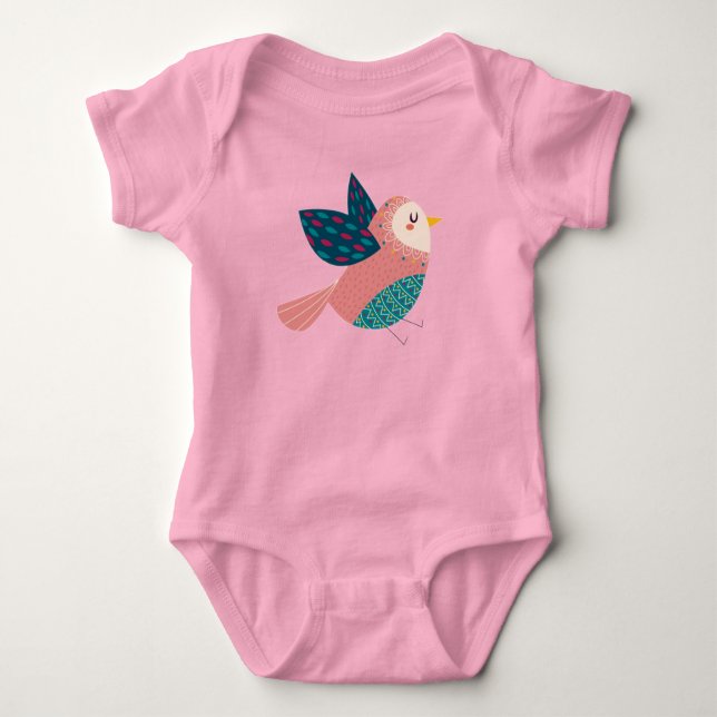 Body Para Bebé Cuidada acuarela Pequeña Personalizado de Pájaro B (Anverso)