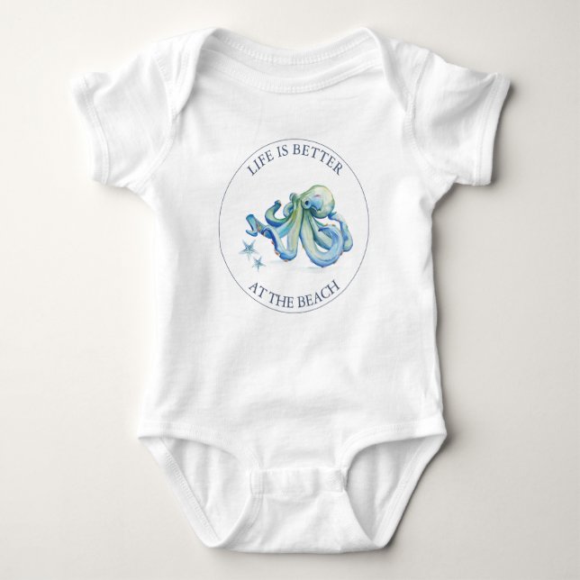 Body Para Bebé Cuidado Octopus Azul Baby Boy Bodysuit (Anverso)