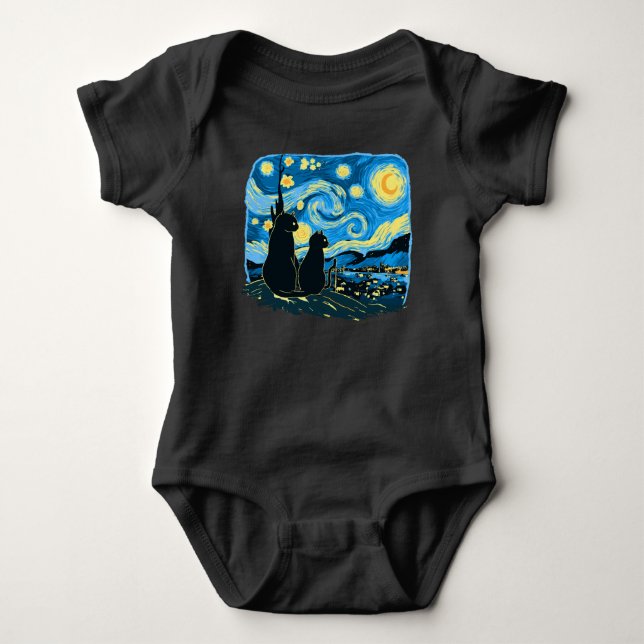 Body Para Bebé Cuidados gatos Starry Night Van Gogh Padre Madre H (Anverso)
