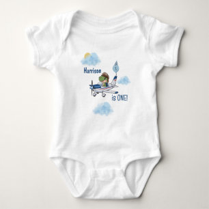 Body Para Bebé Cumpleaños 1º Niños Avión Azul Bonito Viaje