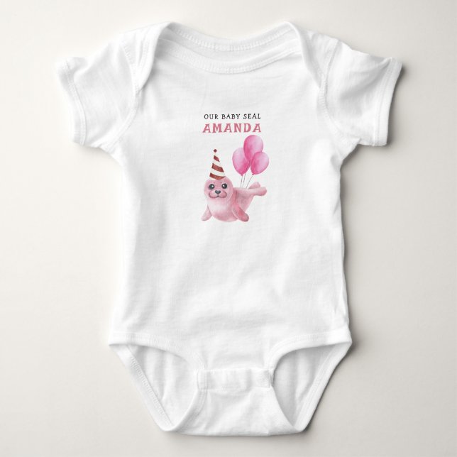 Body Para Bebé Cumpleaños 1 de nuestro bebé foca bajo el mar (Anverso)