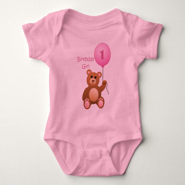 Body Para Bebé Cumpleaños 1 ~Oso de peluche niña (Anverso)