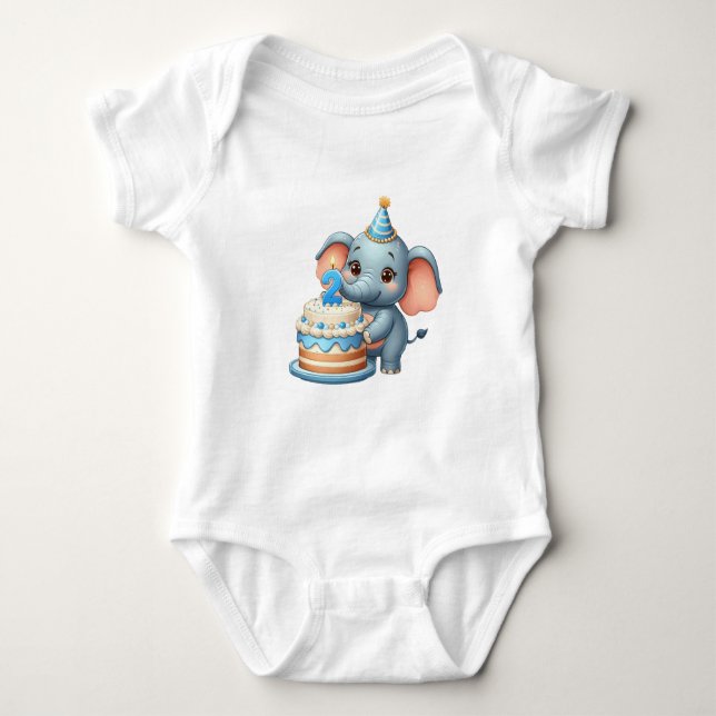 Body Para Bebé Cumpleaños 2 de elefante lindo (Anverso)