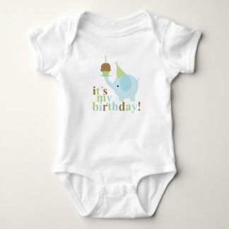 Body Para Bebé Cumpleaños azul y verde del elefante