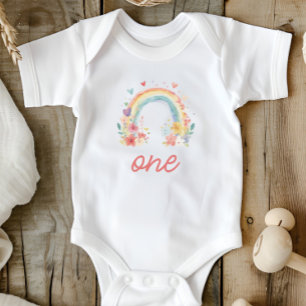 Body Para Bebé Cumpleaños Boho Floral Arcoíris Pastel "Uno" Prime