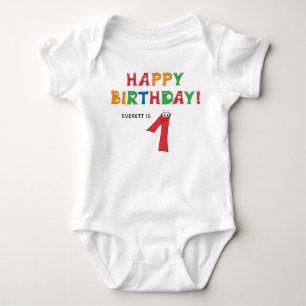 Body Para Bebé Cumpleaños con alfabeto colorido y primer nombre