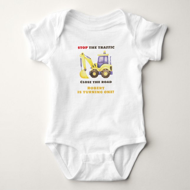 Body Para Bebé Cumpleaños con camión de construcción excavadora (Anverso)